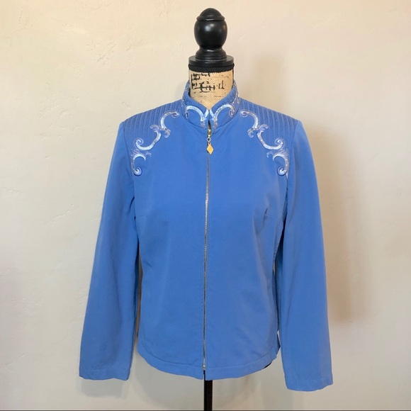 St. John Sport Blue Embroidered Zip Up Jacket Sz S - Picture 1 of 8